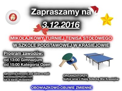 Mikołajkowy Turniej Tenisa Stołowego